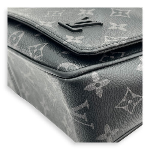 District Shoulder Bag Black in Monogram Coated Canvas, Silver hardware