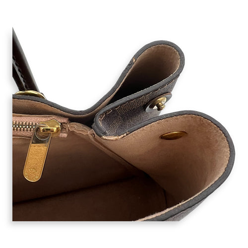 Kensington Top Handle Bag Brown in Coated Canvas, Gold hardware