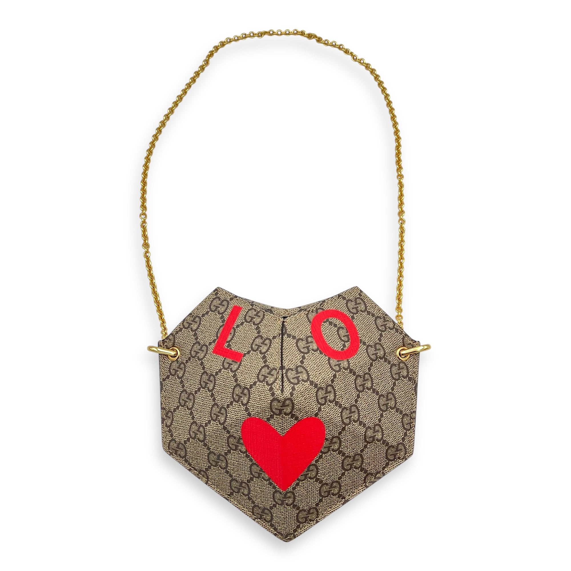 Supreme Heart Love Chain Shoulder Bag Beige in Coated Canvas, Gold hardware