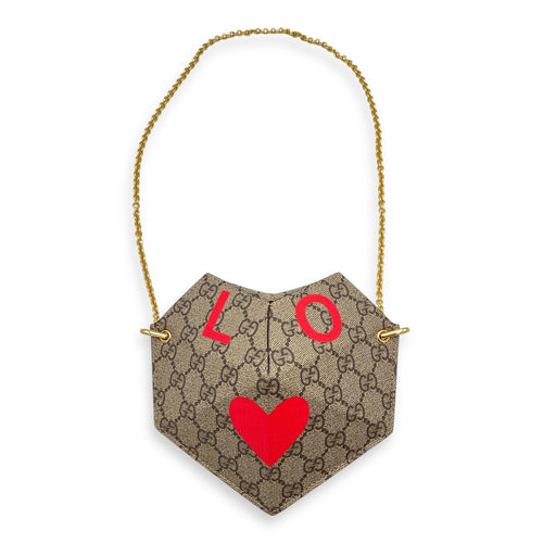 Supreme Heart Love Chain Shoulder Bag Beige in Coated Canvas, Gold hardware
