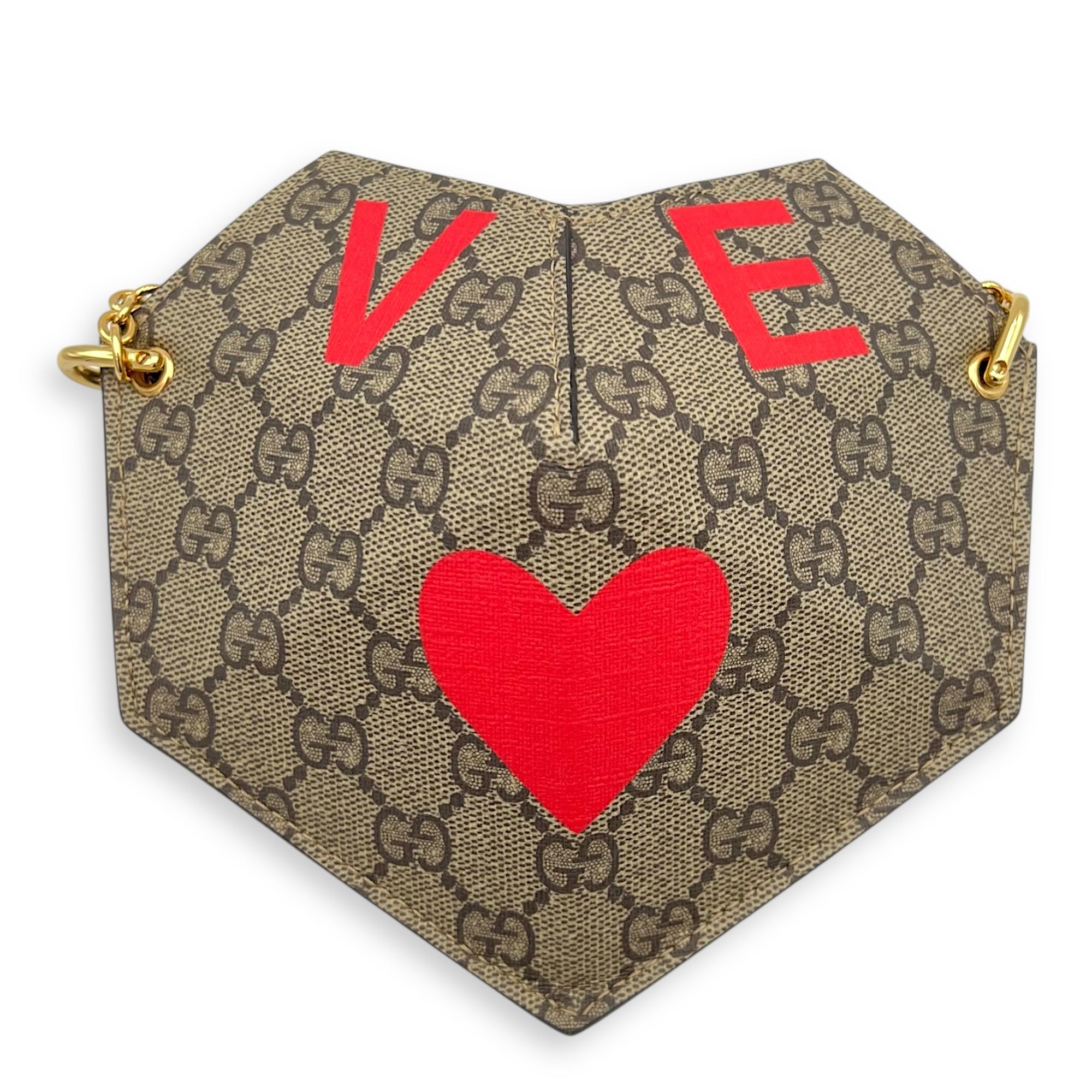Supreme Heart Love Chain Shoulder Bag Beige in Coated Canvas, Gold hardware