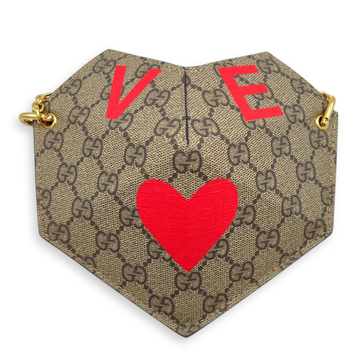 Supreme Heart Love Chain Shoulder Bag Beige in Coated Canvas, Gold hardware