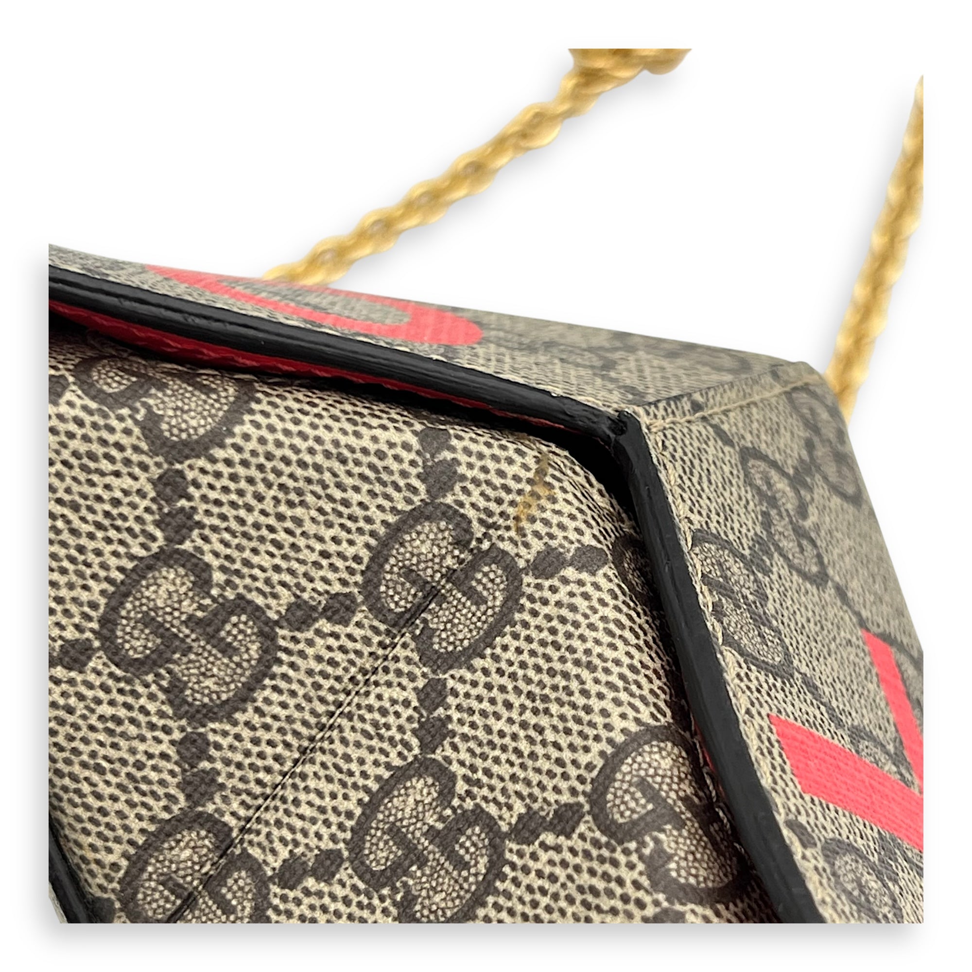 Supreme Heart Love Chain Shoulder Bag Beige in Coated Canvas, Gold hardware