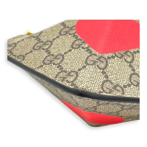 Supreme Heart Love Chain Shoulder Bag Beige in Coated Canvas, Gold hardware