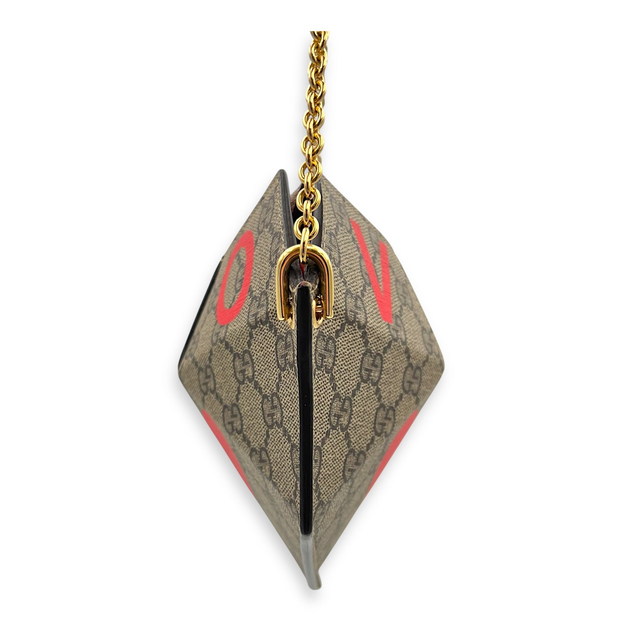 Supreme Heart Love Chain Shoulder Bag Beige in Coated Canvas, Gold hardware