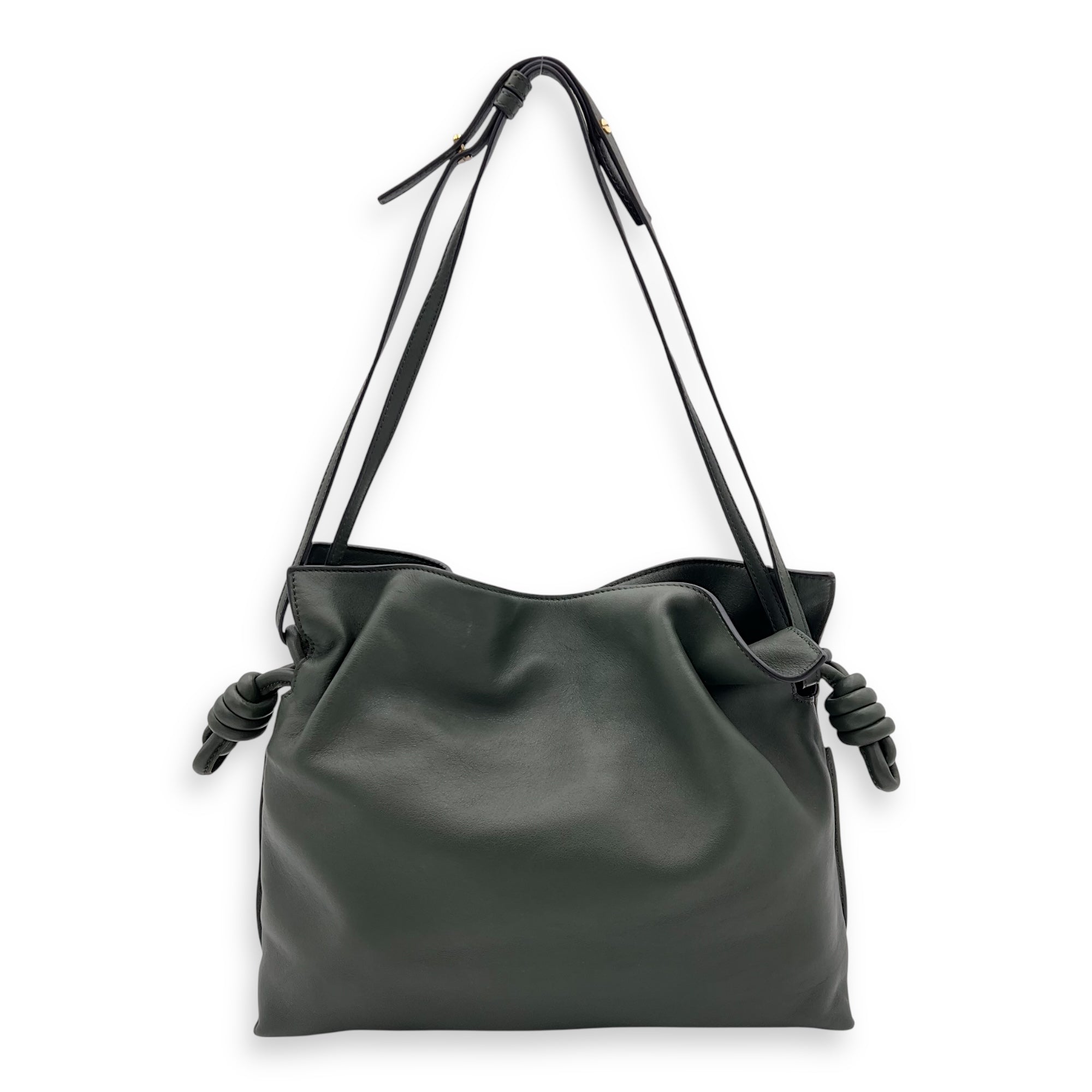 Flamenco Shoulder Bag Green in Calfskin, Gold hardware