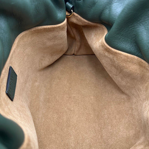 Flamenco Shoulder Bag Green in Calfskin, Gold hardware