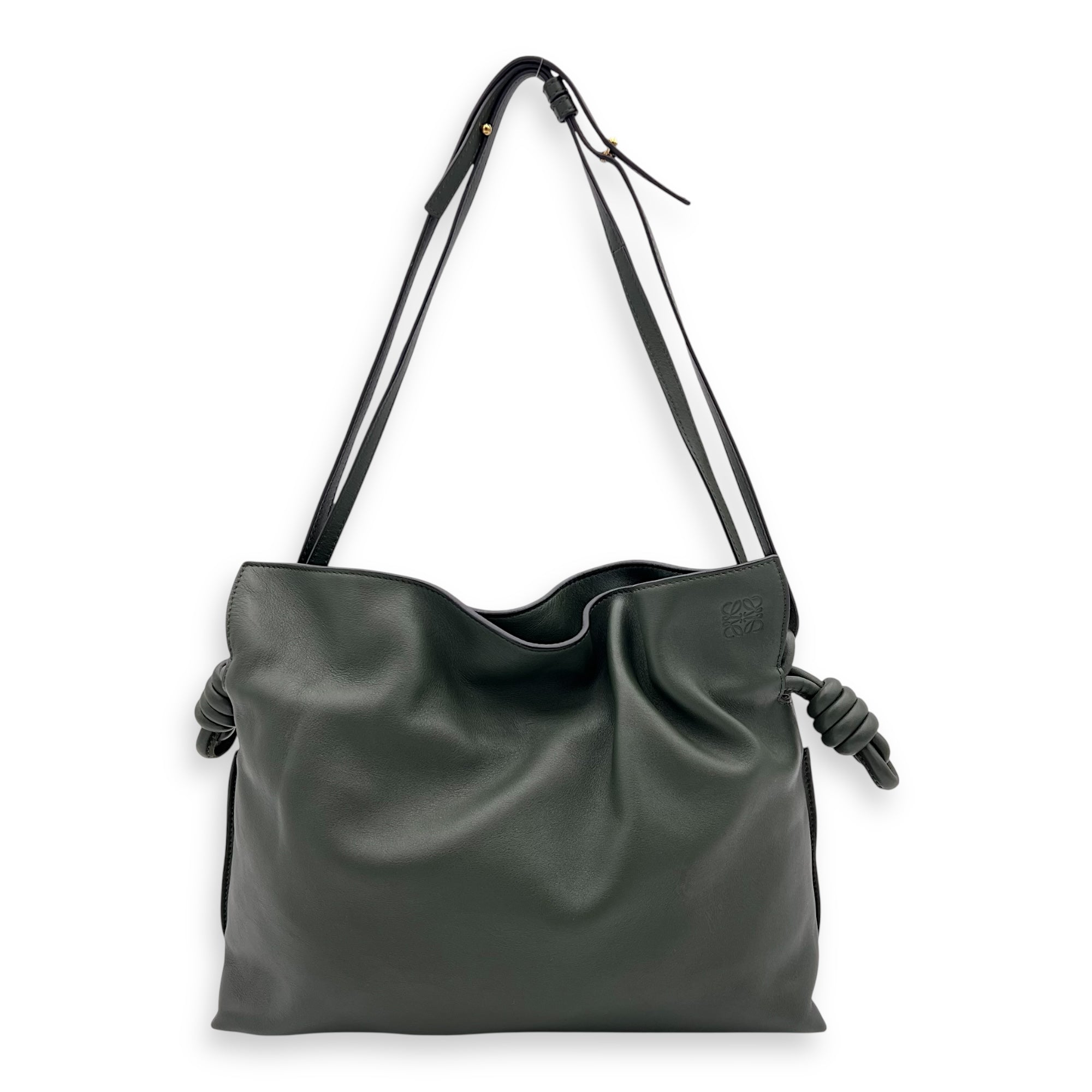 Flamenco Shoulder Bag Green in Calfskin, Gold hardware