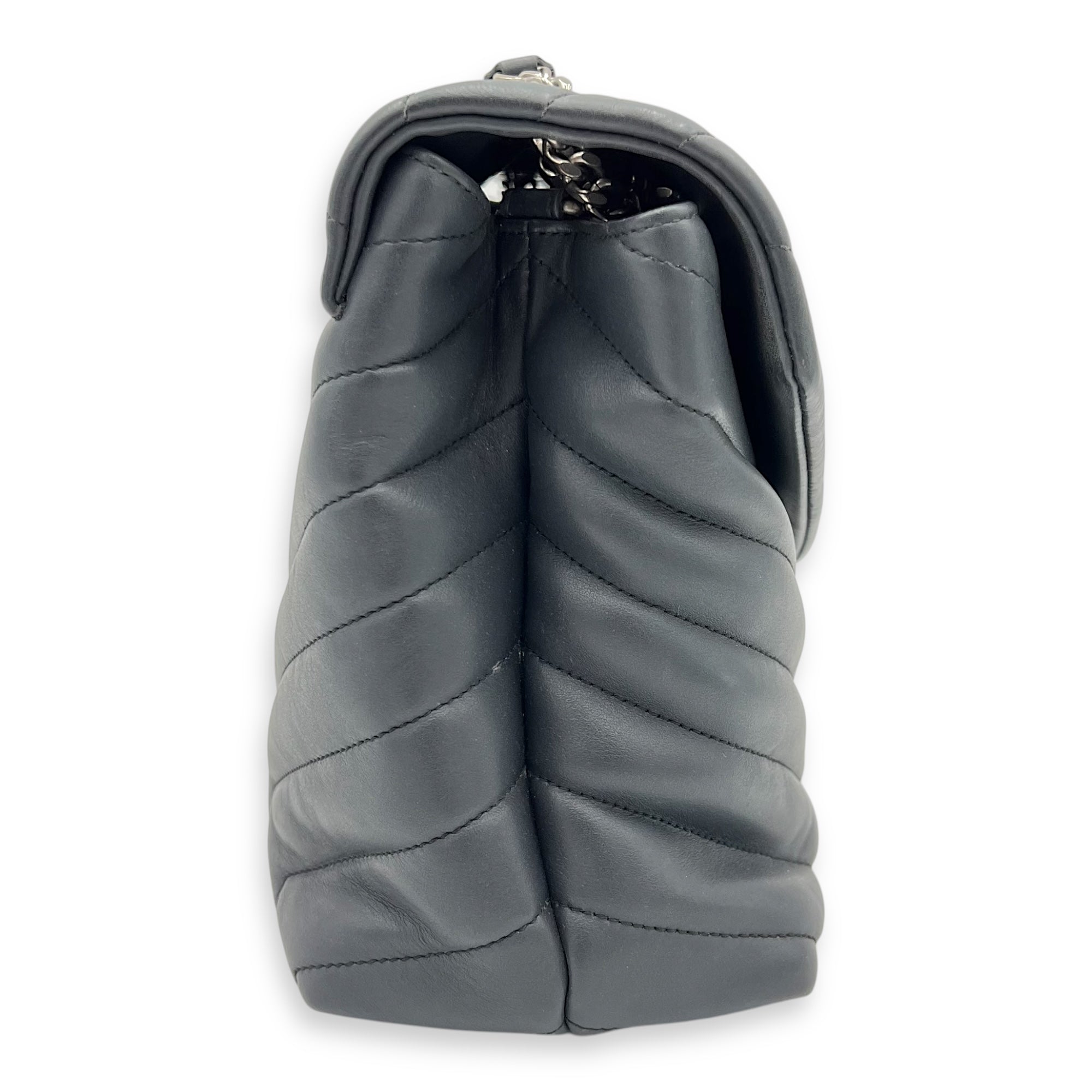 Loulou Shoulder Bag Black in Calfskin, Silver hardware