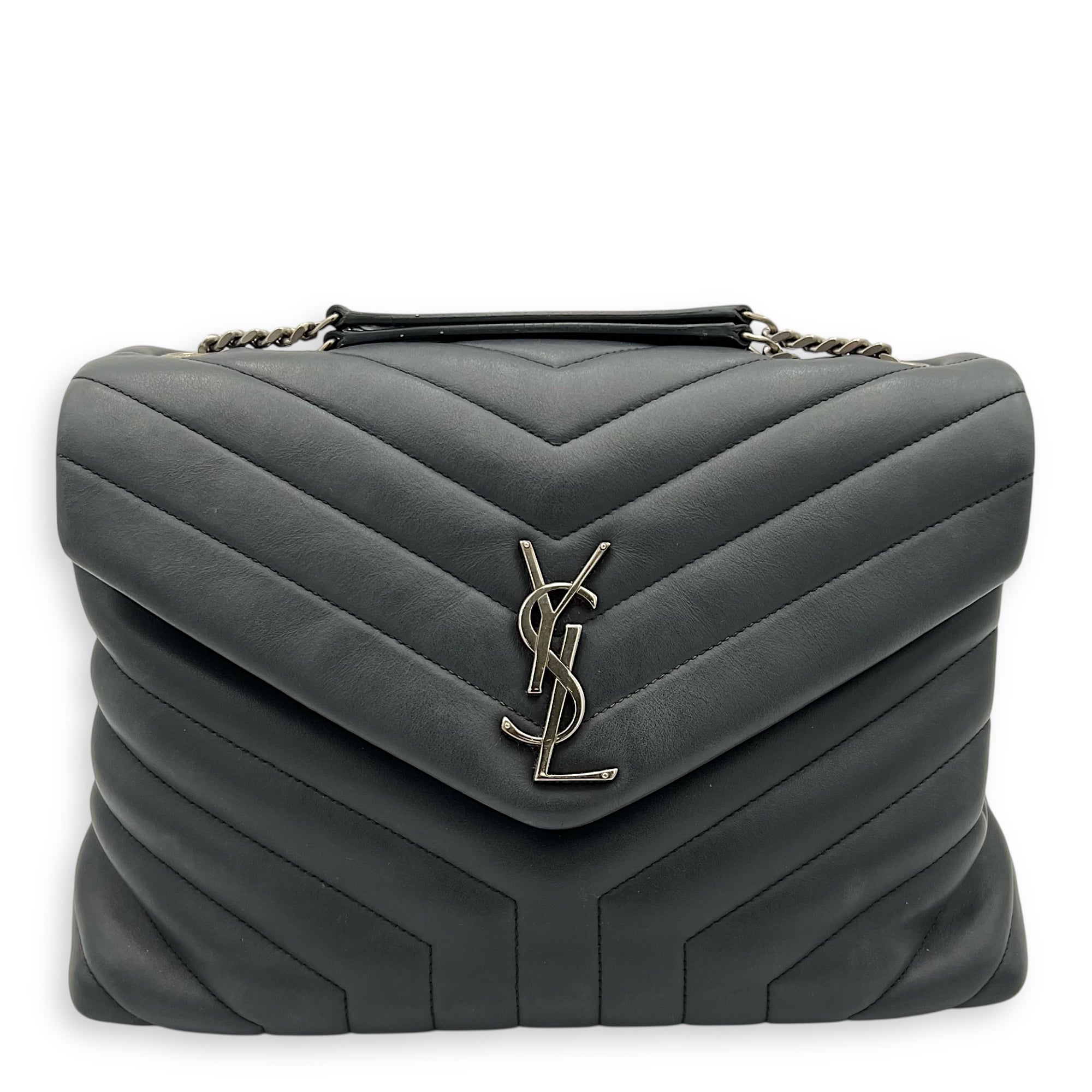 Loulou Shoulder Bag Black in Calfskin, Silver hardware