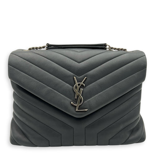Loulou Shoulder Bag Black in Calfskin, Silver hardware