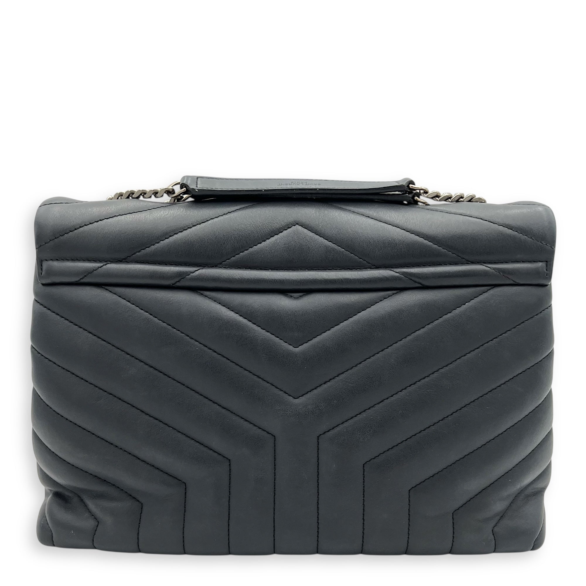 Loulou Shoulder Bag Black in Calfskin, Silver hardware