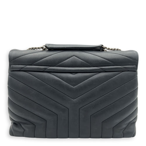 Loulou Shoulder Bag Black in Calfskin, Silver hardware