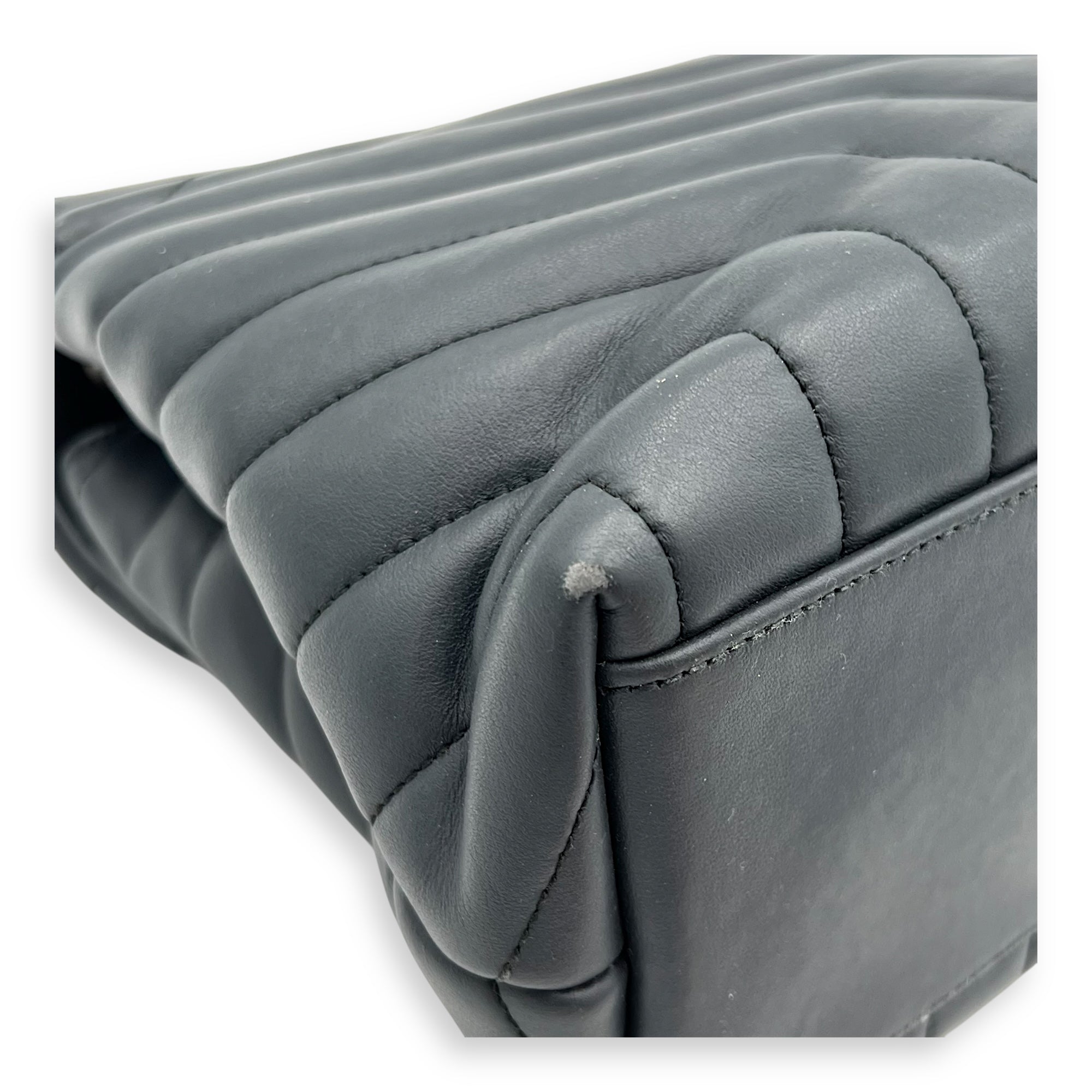 Loulou Shoulder Bag Black in Calfskin, Silver hardware