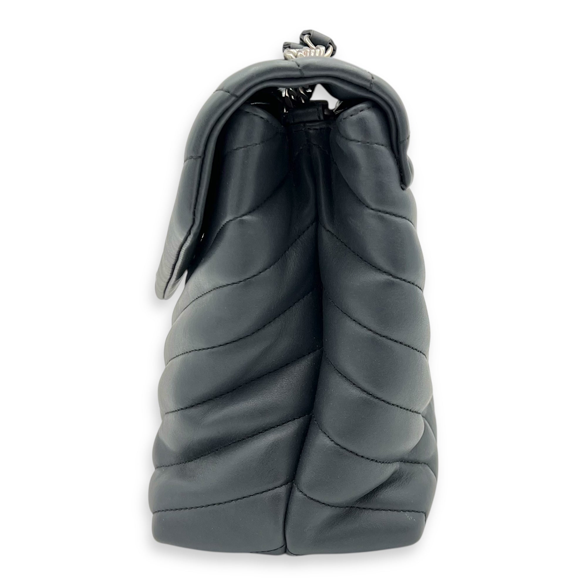 Loulou Shoulder Bag Black in Calfskin, Silver hardware