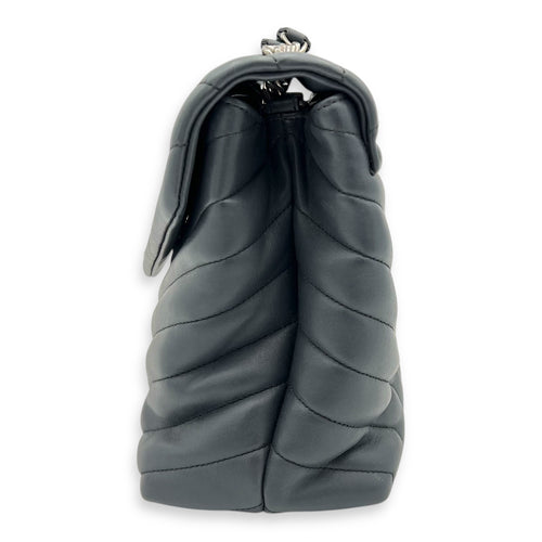 Loulou Shoulder Bag Black in Calfskin, Silver hardware