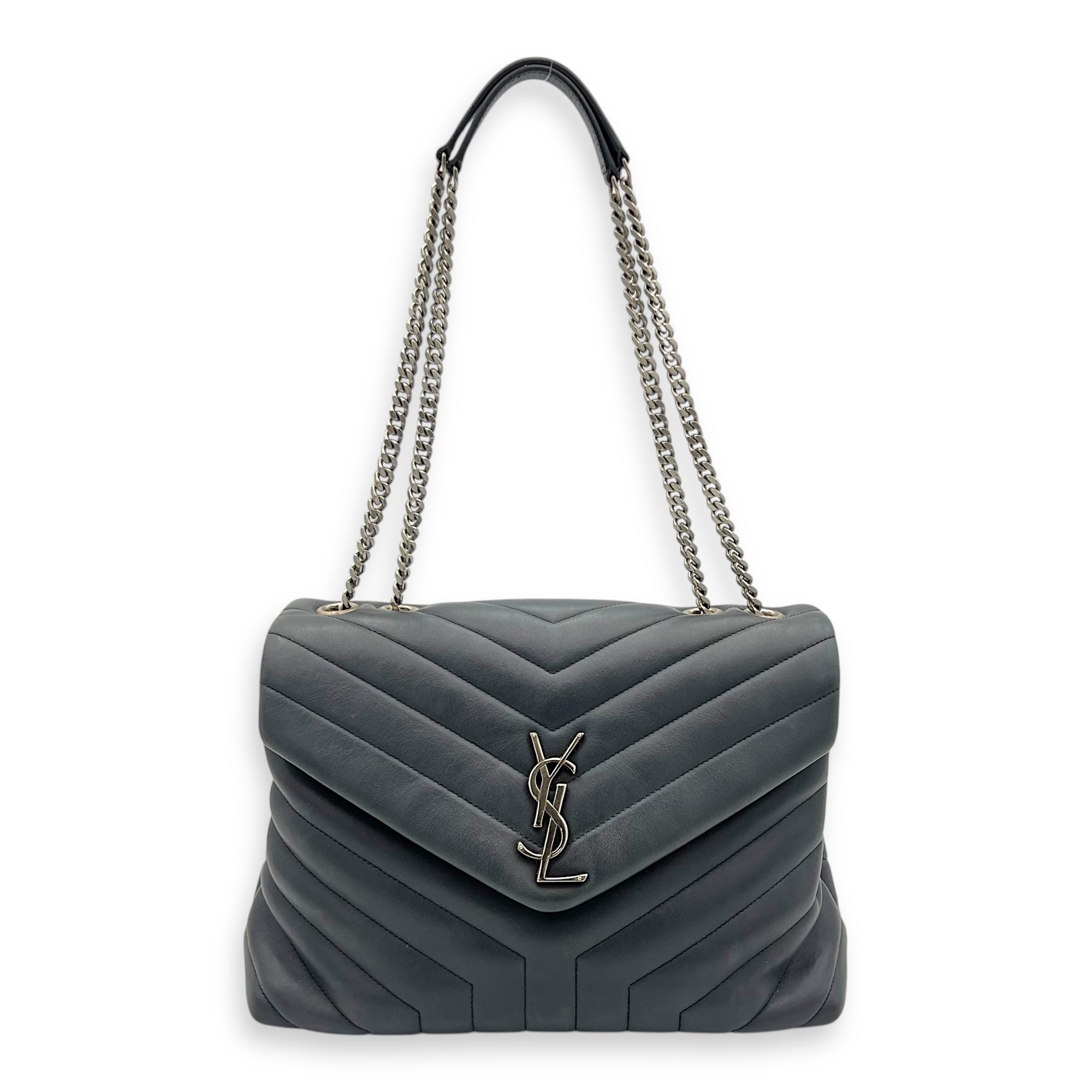 Loulou Shoulder Bag Black in Calfskin, Silver hardware