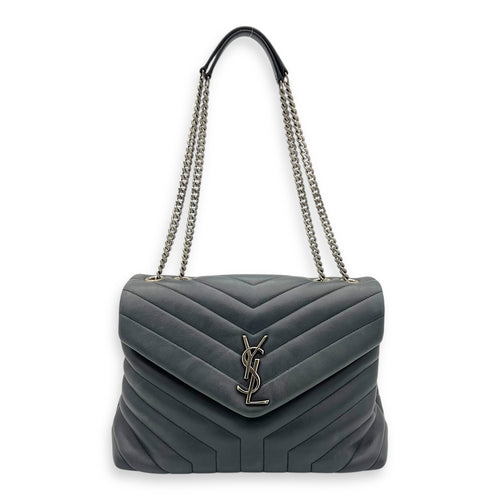 Loulou Shoulder Bag Black in Calfskin, Silver hardware