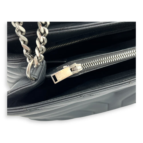 Loulou Shoulder Bag Black in Calfskin, Silver hardware