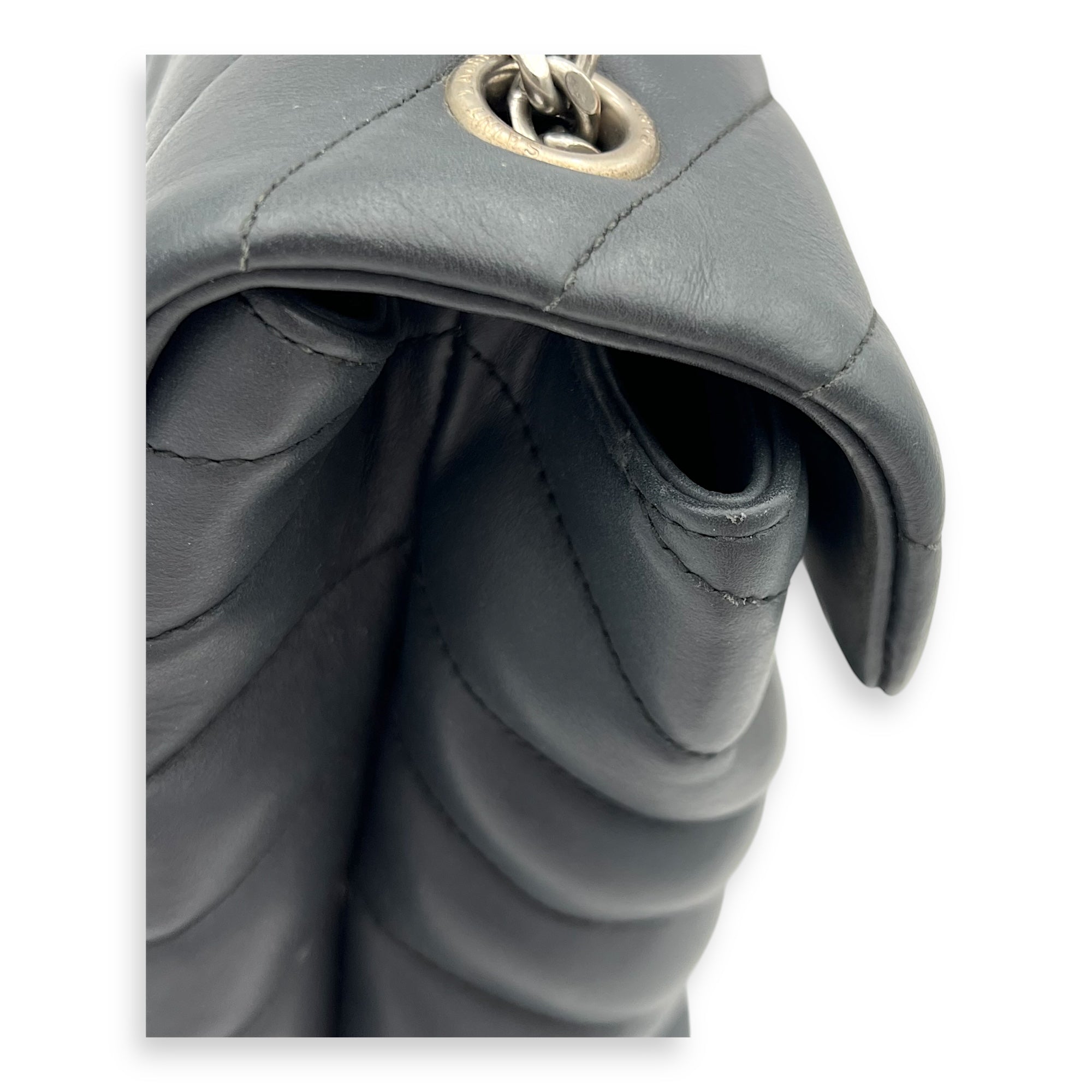 Loulou Shoulder Bag Black in Calfskin, Silver hardware