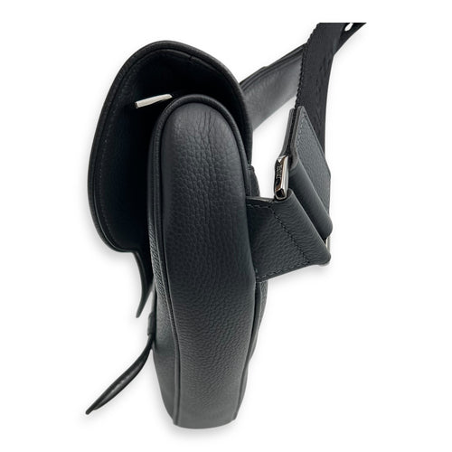 Saddle Crossbody Bag Black in Calfskin, Silver hardware