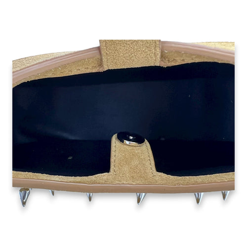 Cross Bar Top Handle Bag Brown in Suede Leather, Silver hardware