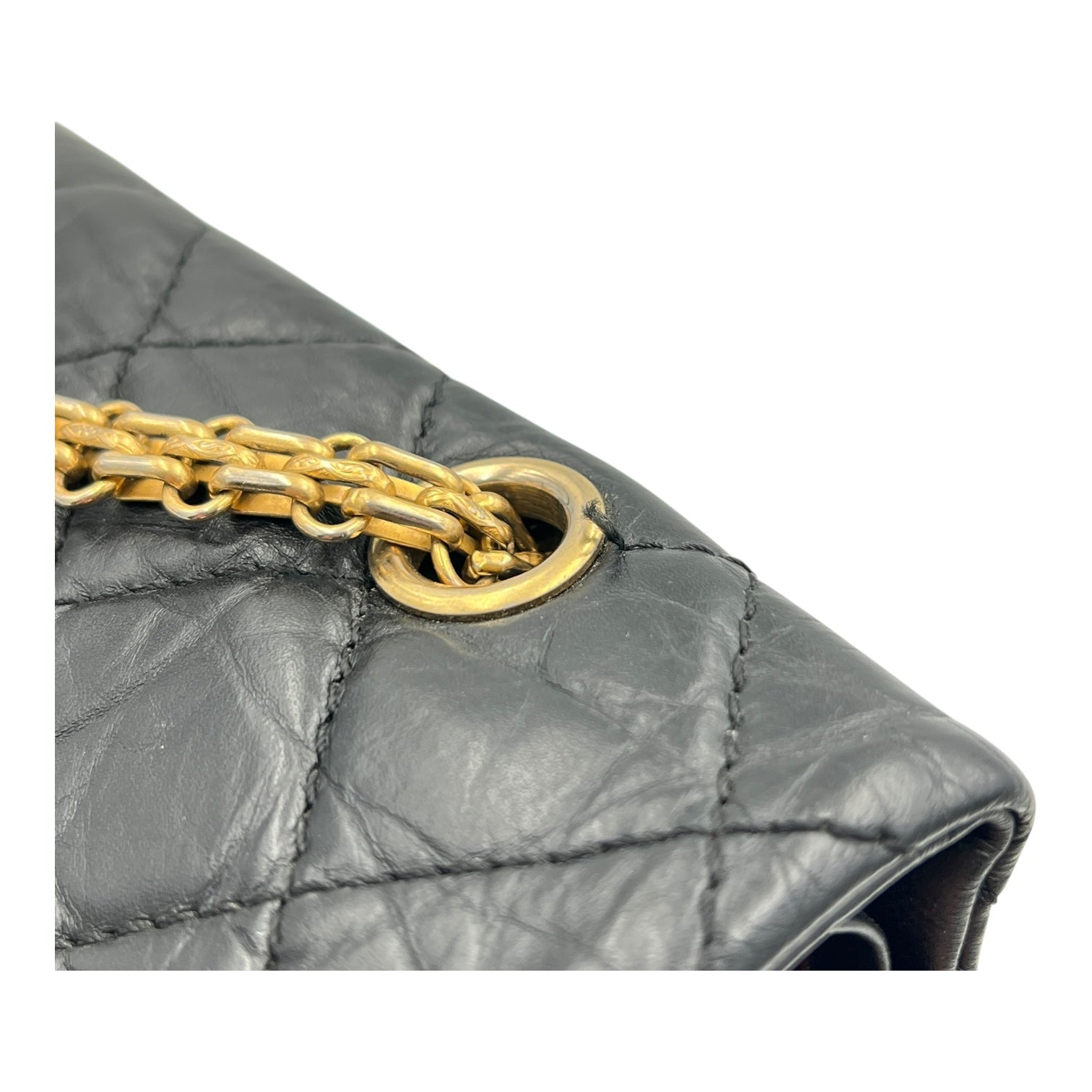 2.55 Shoulder Bag Black in Calfskin, Gold hardware