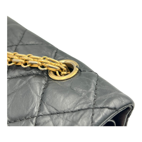 2.55 Shoulder Bag Black in Calfskin, Gold hardware