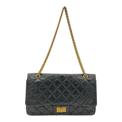 2.55 Shoulder Bag Black in Calfskin, Gold hardware
