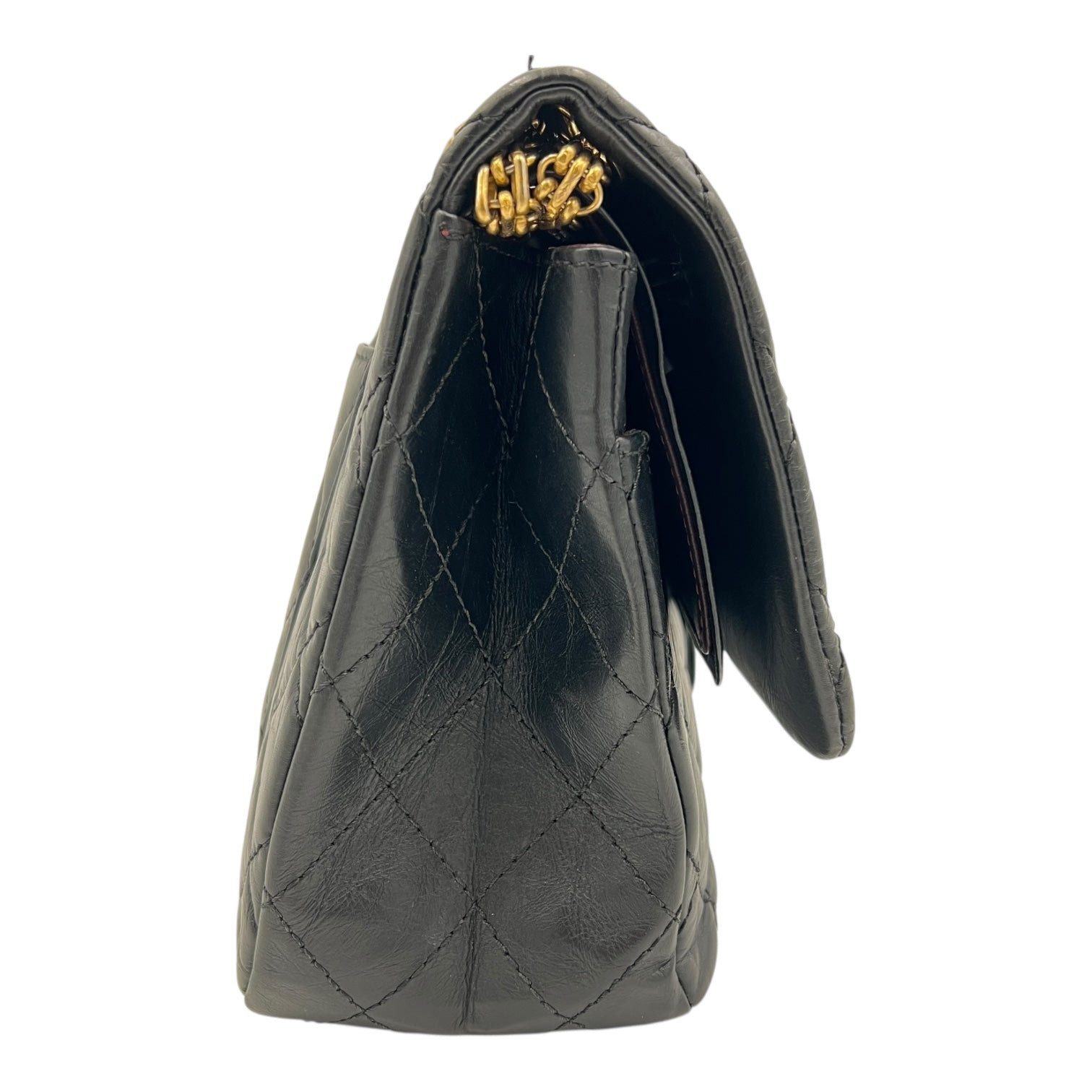 2.55 Shoulder Bag Black in Calfskin, Gold hardware