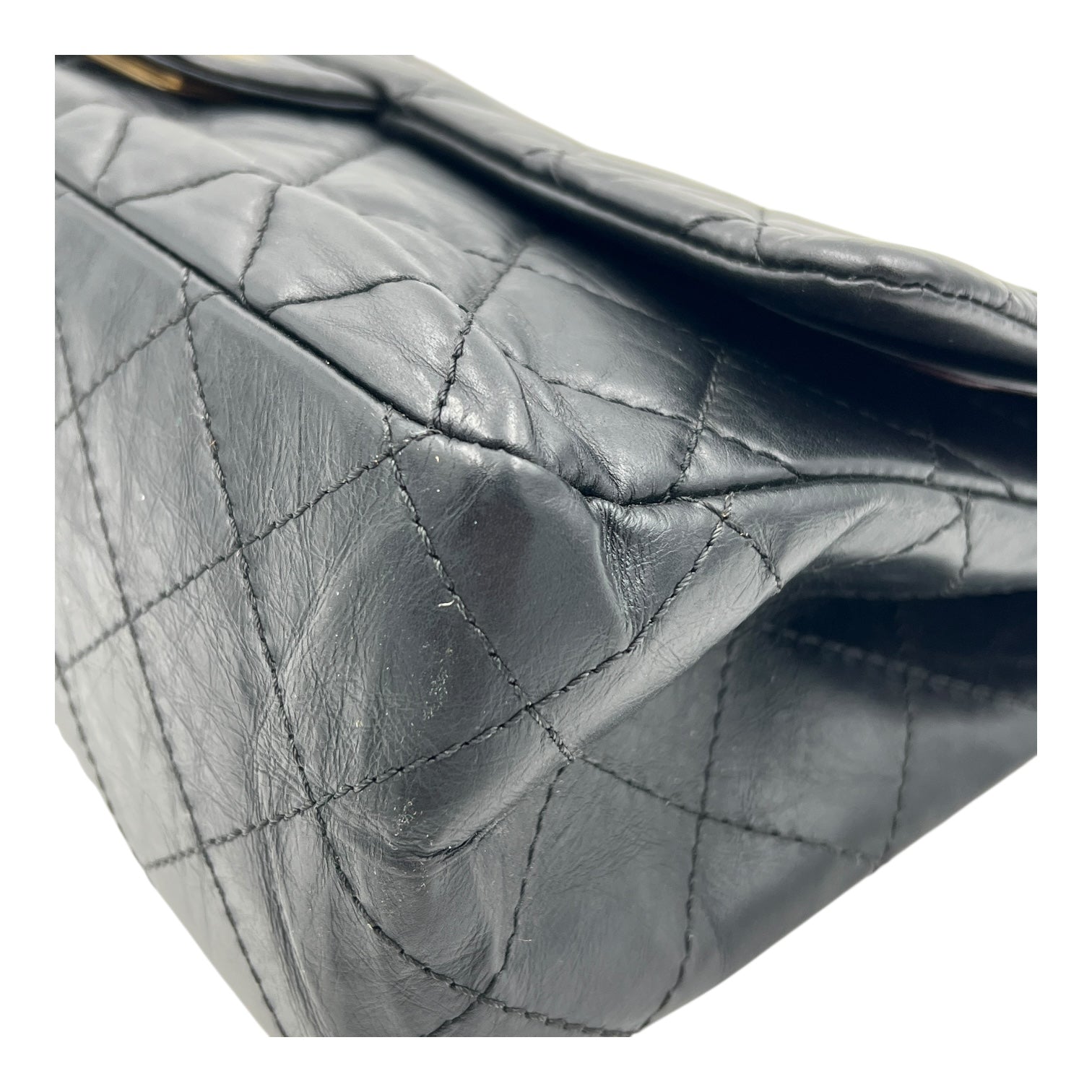 2.55 Shoulder Bag Black in Calfskin, Gold hardware