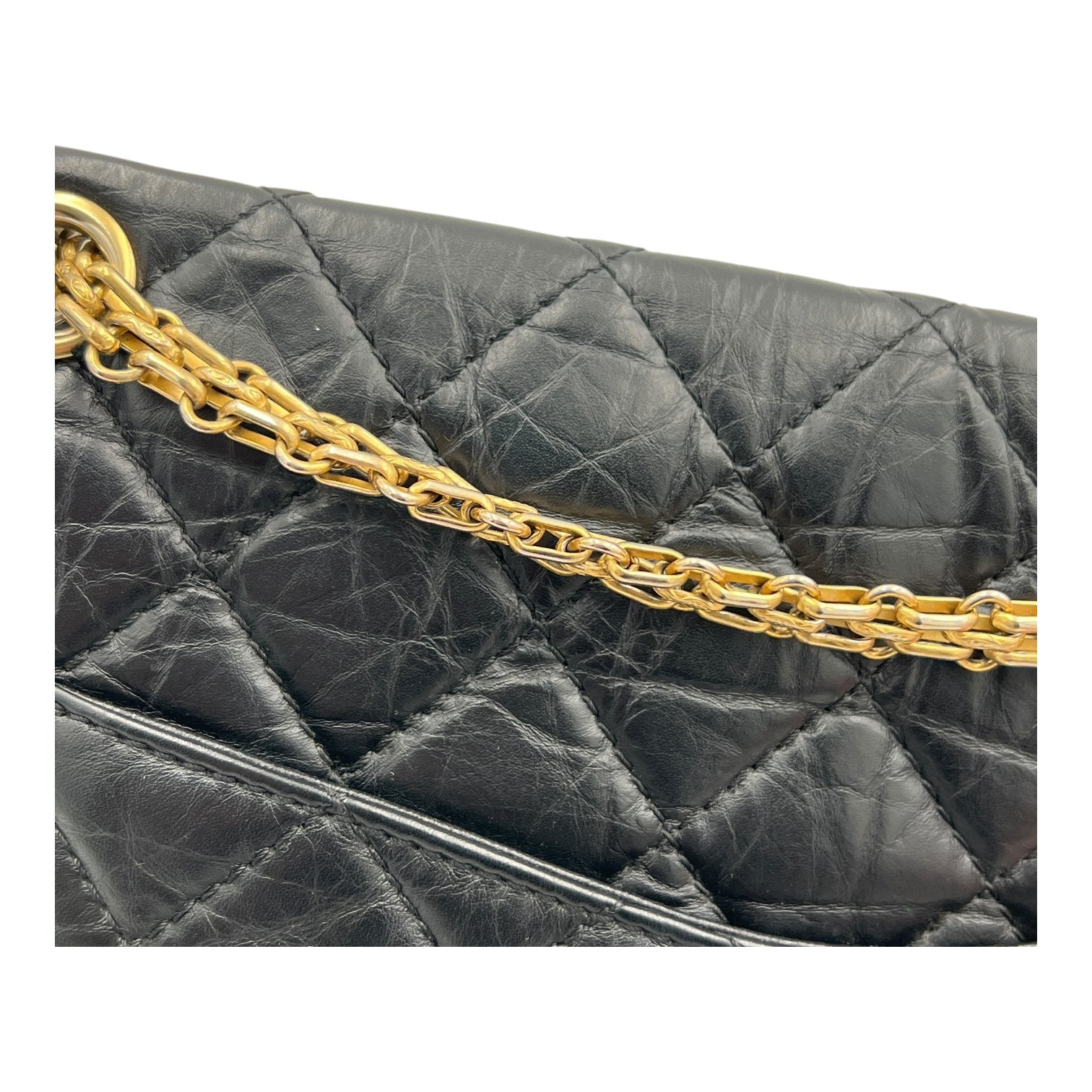 2.55 Shoulder Bag Black in Calfskin, Gold hardware