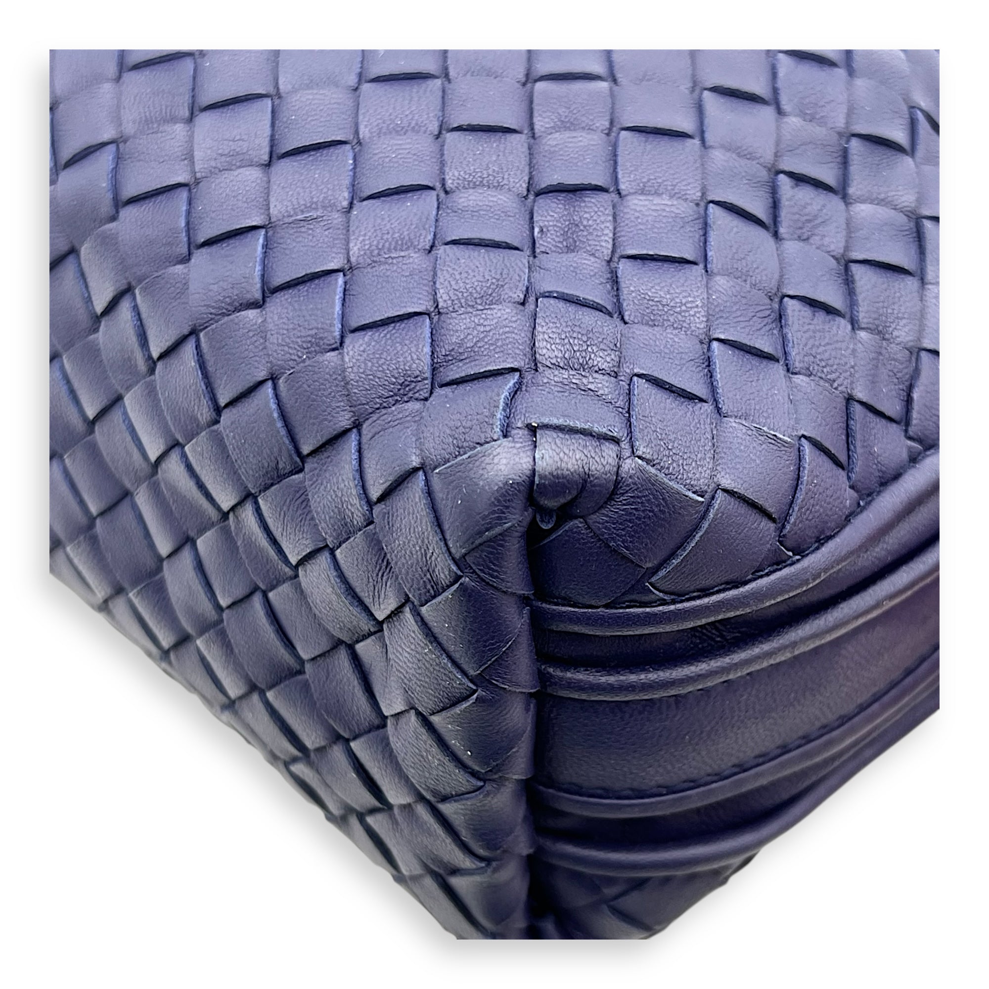 Intrecciato Crossbody Bag Blue in Calfskin, Ruthenium hardware