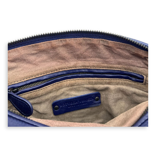 Intrecciato Crossbody Bag Blue in Calfskin, Ruthenium hardware