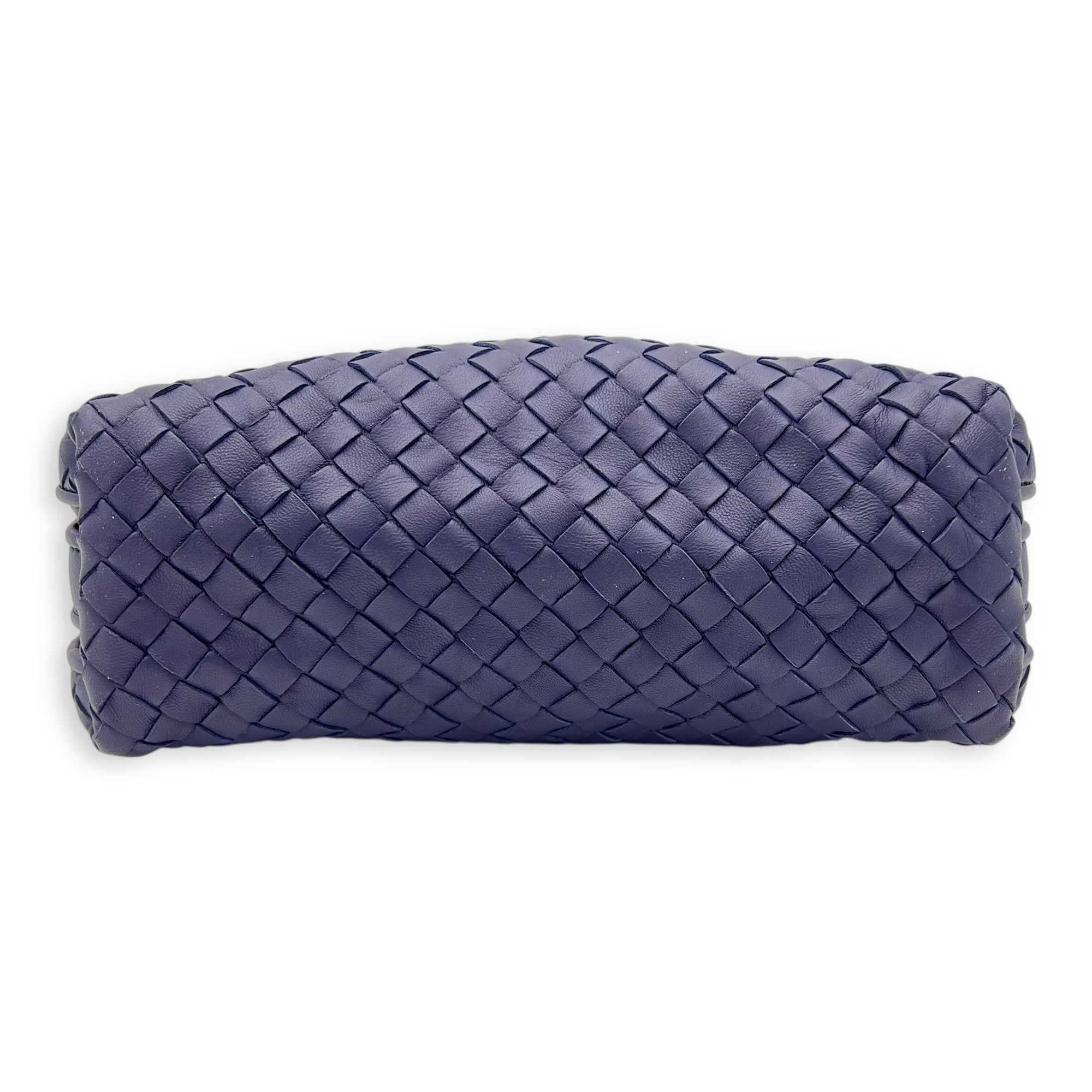 Intrecciato Crossbody Bag Blue in Calfskin, Ruthenium hardware