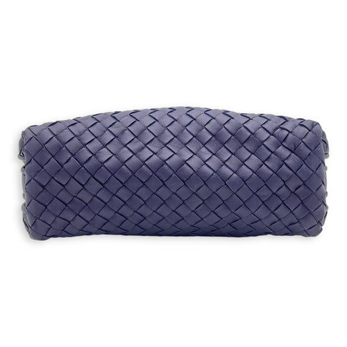 Intrecciato Crossbody Bag Blue in Calfskin, Ruthenium hardware