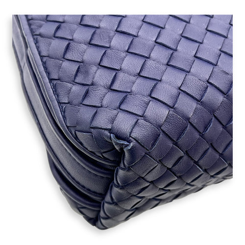 Intrecciato Crossbody Bag Blue in Calfskin, Ruthenium hardware