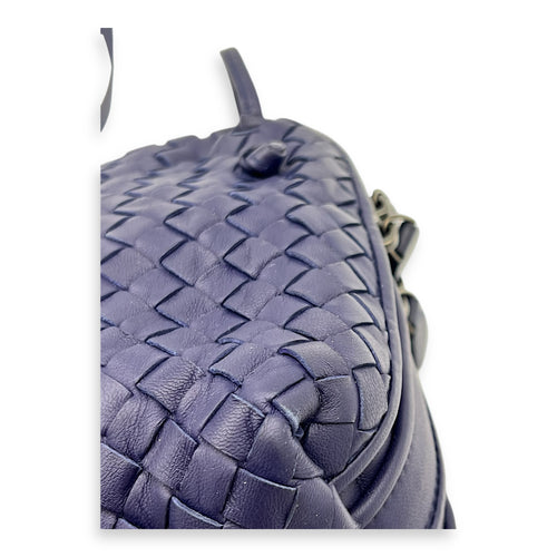 Intrecciato Crossbody Bag Blue in Calfskin, Ruthenium hardware