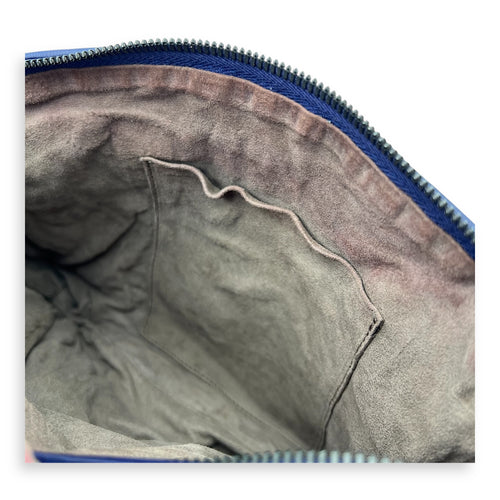 Intrecciato Crossbody Bag Blue in Calfskin, Ruthenium hardware