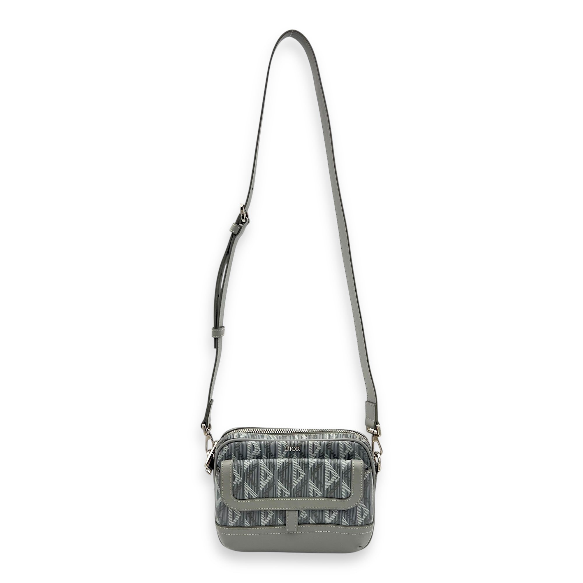 HIt the Road Messenger Grey in Coated Canvas, Silver hardware