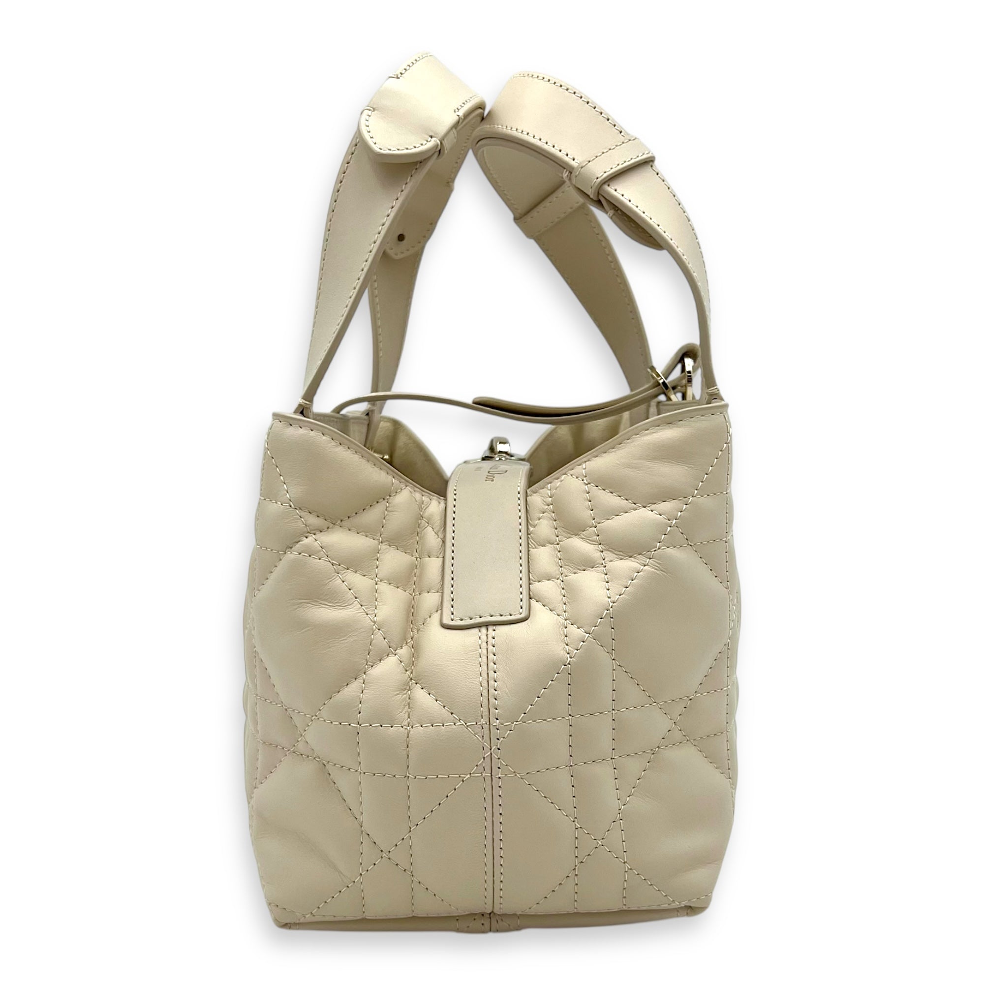 Toujours Top Handle Bag Small White in Lambskin, Silver hardware