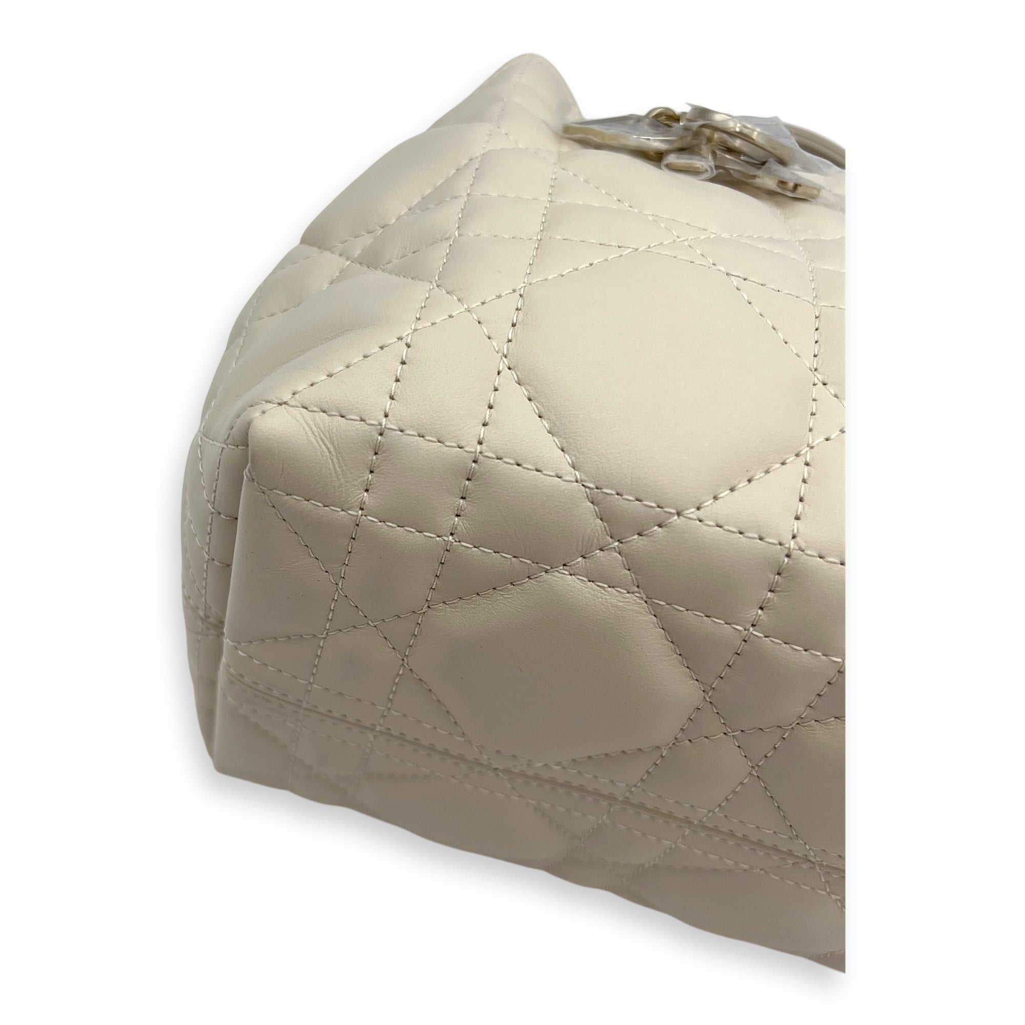 Toujours Top Handle Bag Small White in Lambskin, Silver hardware