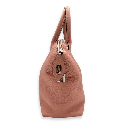 Lockit Top Handle Bag MM Pink in Calfskin, Silver hardware