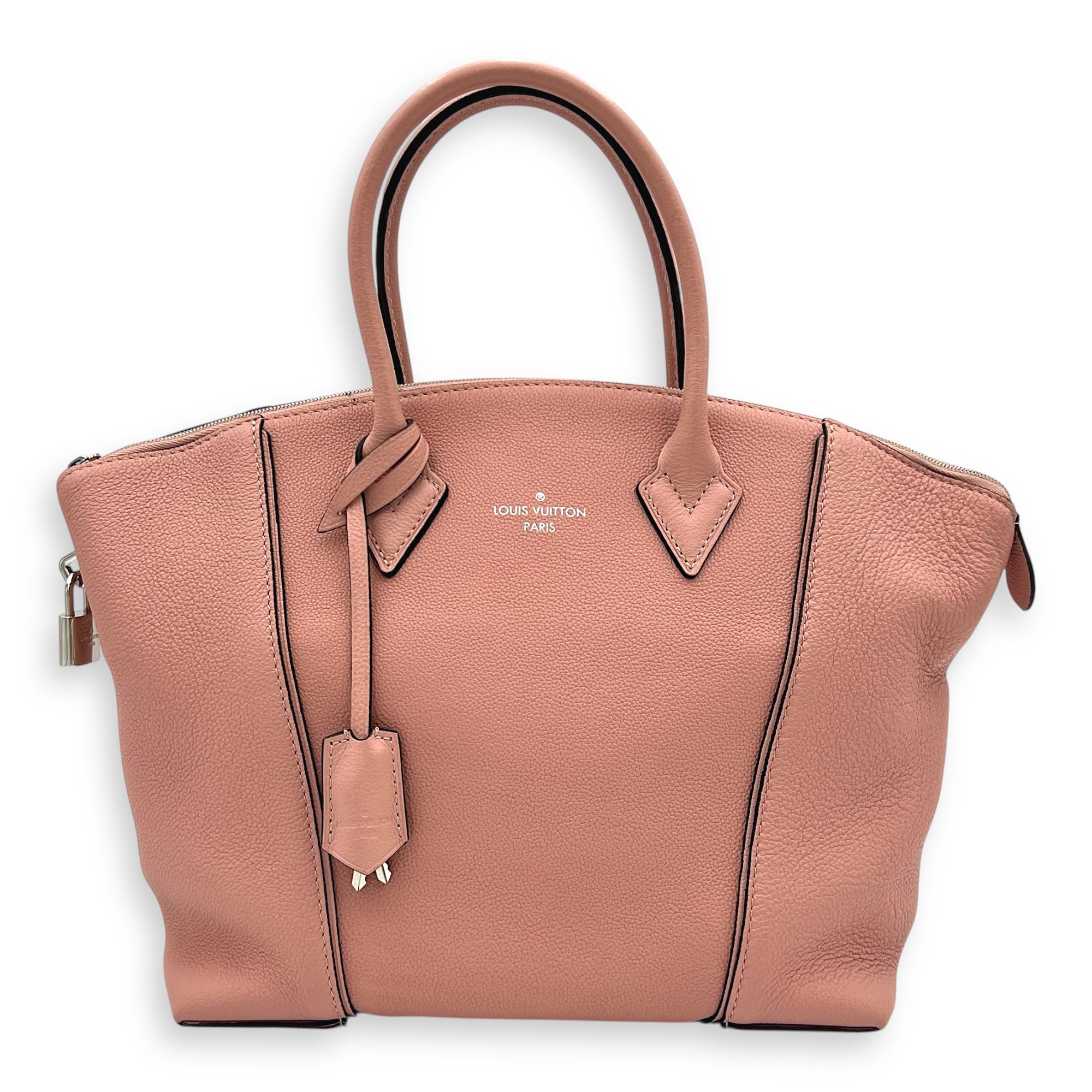 Lockit Top Handle Bag MM Pink in Calfskin, Silver hardware