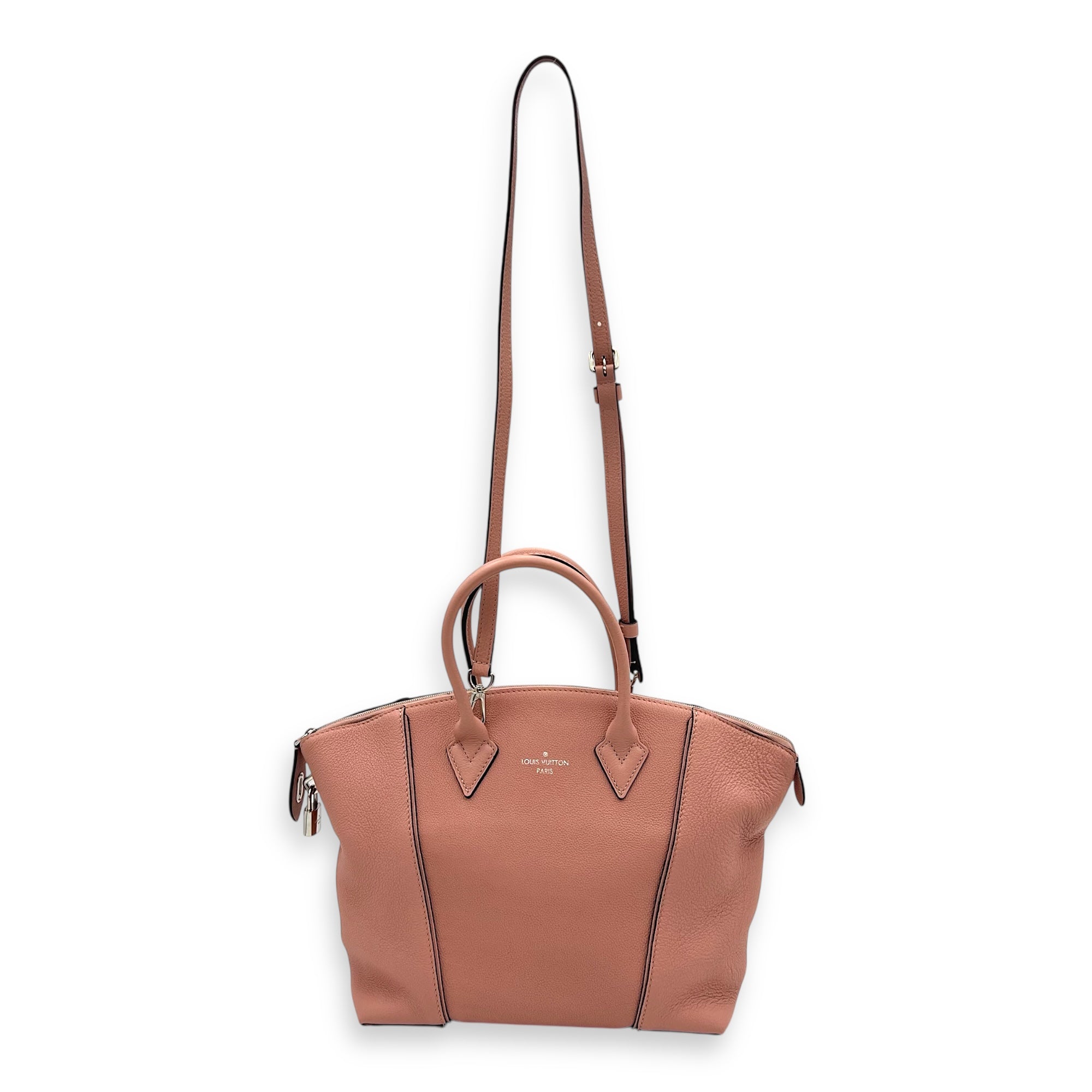 Lockit Top Handle Bag MM Pink in Calfskin, Silver hardware