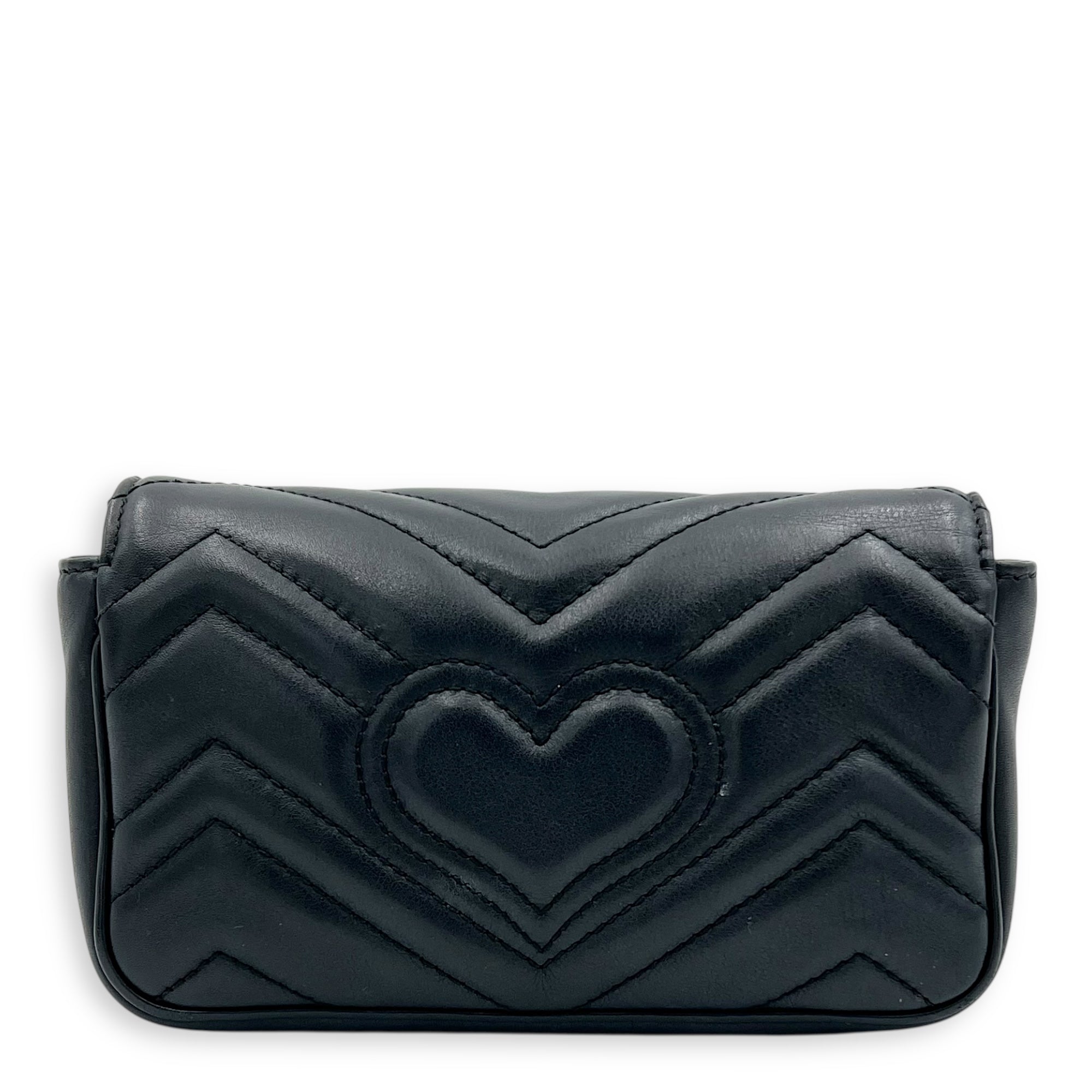 GG Marmont Crossbody Bag Super Mini Black in Calfskin, Gold hardware