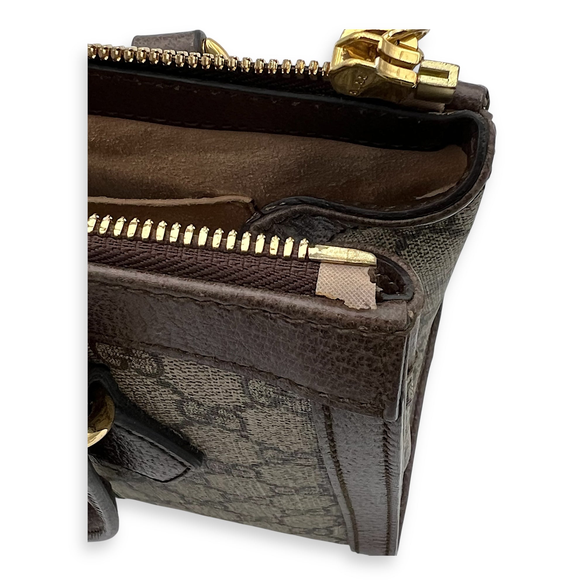 Ophidia Top Handle Bag Brown in Coated Canvas, Gold hardware