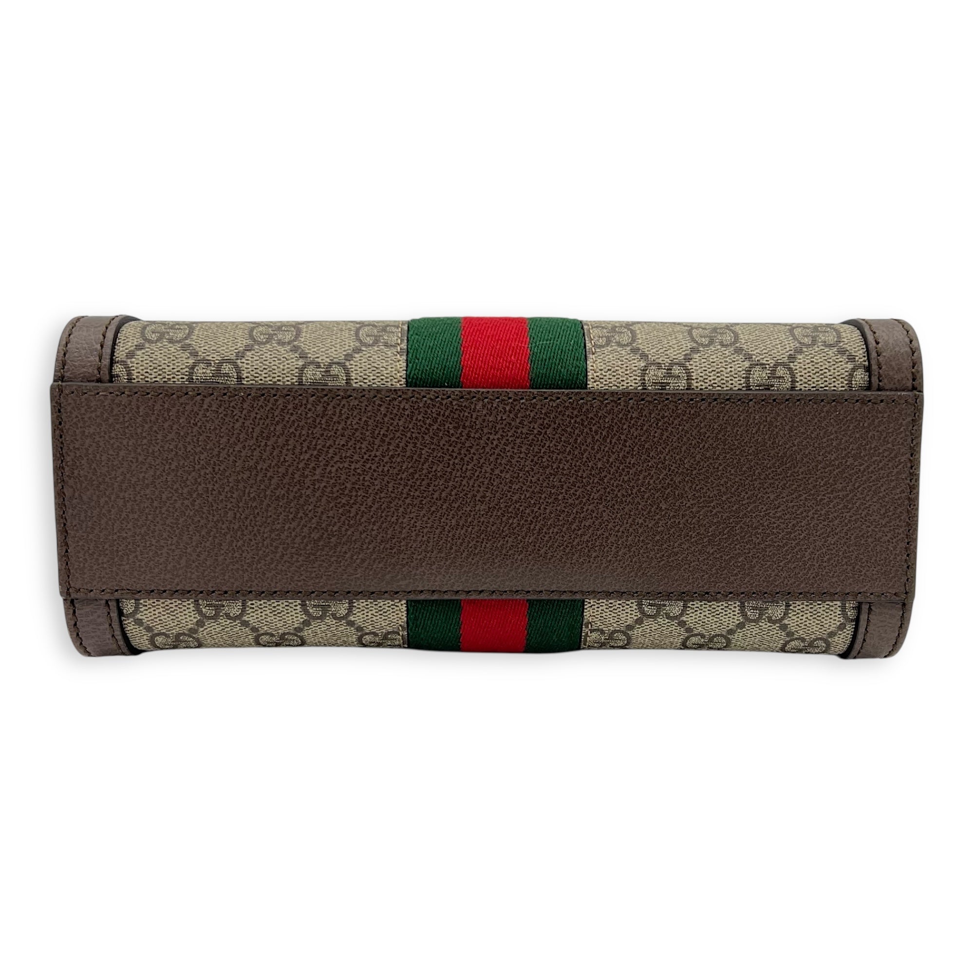 Ophidia Top Handle Bag Brown in Coated Canvas, Gold hardware