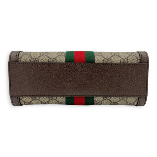 Ophidia Top Handle Bag Brown in Coated Canvas, Gold hardware