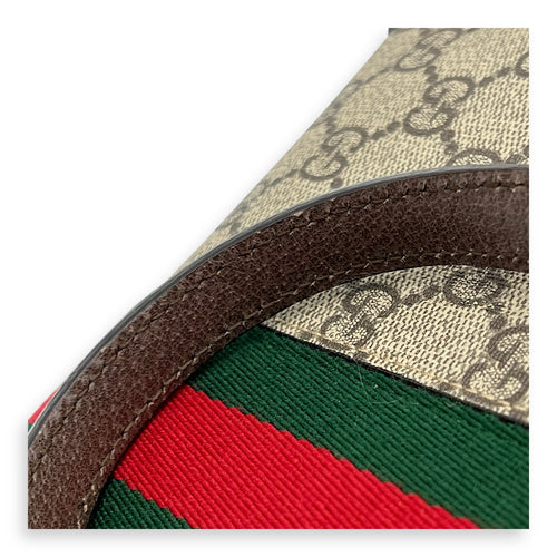 Ophidia Top Handle Bag Brown in Coated Canvas, Gold hardware